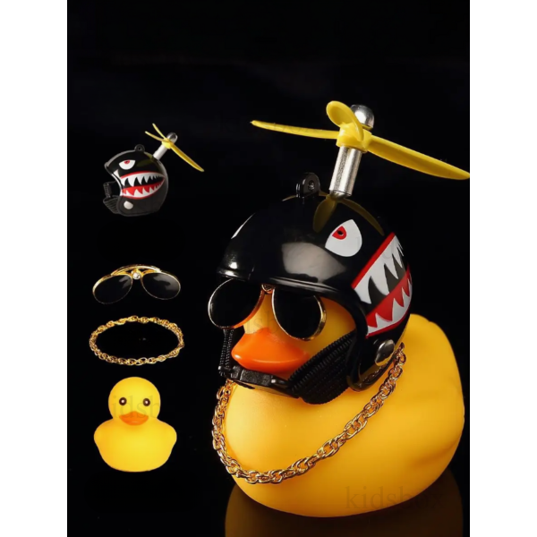 Резиновая уточка в машину в очках и шлеме аксессуар в машину утка в автомобиль велосипед мотоцикл 9 см