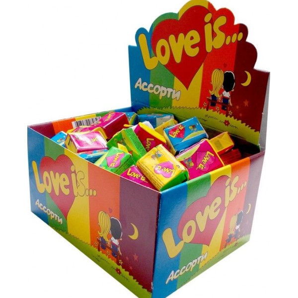 Жувальні гумки Лав із Кохання це з вкладишами про кохання мікс із п'яти смаків 420 г 100 шт