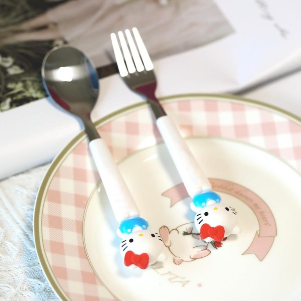 Дитячі столові прилади (ложка+вилка) Hello Kitty Привіт Кітті посуд з нержавіючої сталі дитячий набір