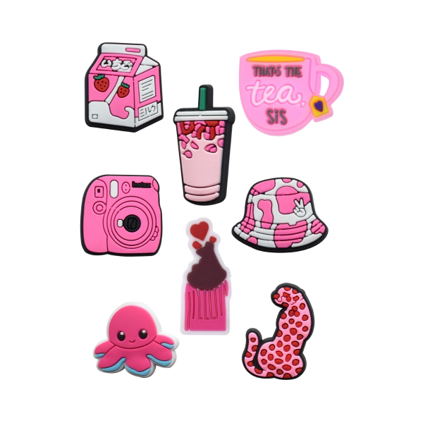 Джибітси рожева тематика мода Pink Jibbitz 8 шт аксесуари крокс прикраса