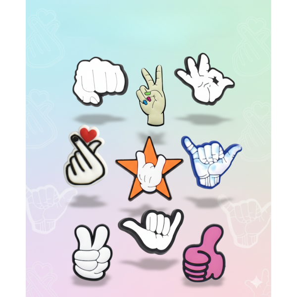 Джибітси жести рук пальці Jibbitz 9 шт аксесуари крокс прикраса