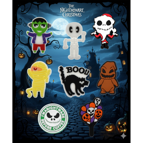 Джибітси Кошмар перед різдвом Джек Скеллінгтон The Nightmare Before Christmas Jack Skellington 8 шт аксесуари крокс прикраса
