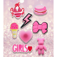 Джибітси рожева тематика мода Pink Jibbitz 8 шт аксесуари крокс прикраса