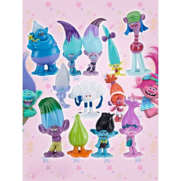 Набор фигурок Тролли Trolls Смурфики Smurfs детские игрушки 3-6 см 12 шт