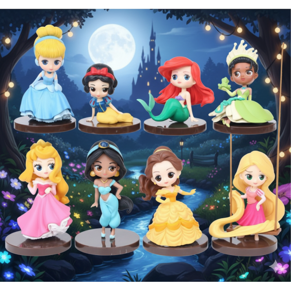 Фігурки принцеси Попелюшка, Білосніжка, Русалочка Аріель, Белль, Рапунцель, Жасмин набір фігурок іграшки Princess 8 шт 5,2-8,2 см