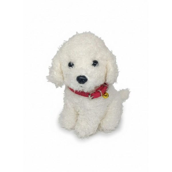 М'яка іграшка собака Мальтипу Maltipoo кучеряве щеня з нашийником біла 23 см