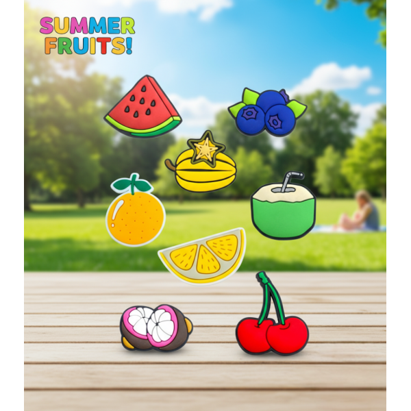 Джибітси фрукти fruits Jibbitz 8 шт аксесуари крокс прикраса