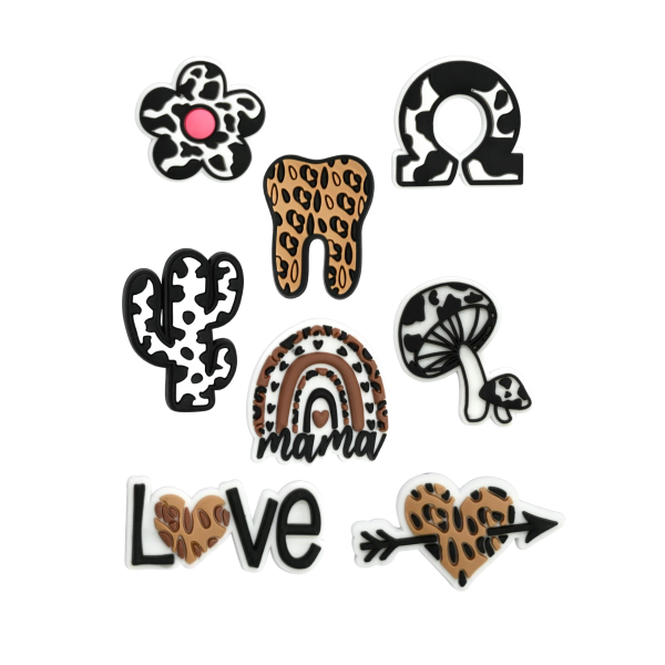 Джибітси леопардовий принт leopard print Jibbitz 8 шт аксесуари крокс прикраса