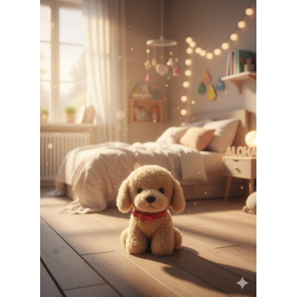 М'яка іграшка собака Мальтипу Maltipoo кучеряве щеня з нашийником бежевий 23 см