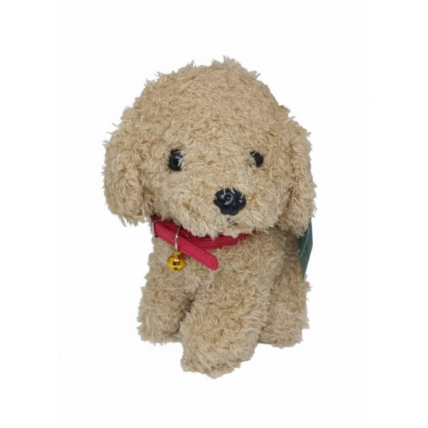 М'яка іграшка собака Мальтипу Maltipoo кучеряве щеня з нашийником бежевий 23 см