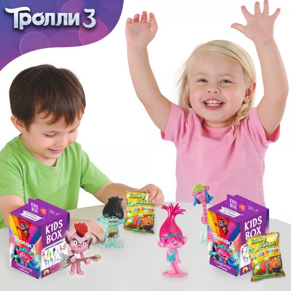 Тролі Trolls 3 Світбокс Sweet box kids box Кідсбокс мармелад жувальний з іграшкою в коробочці