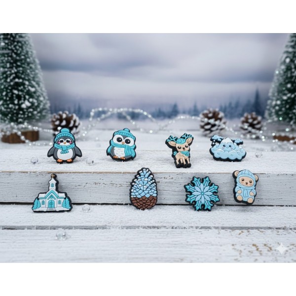 Джибітси зима зимова серія прикраси для взуття в стилі тварин крижаний сніг Jibbitz Winter Animals 8 шт аксесуари крокс