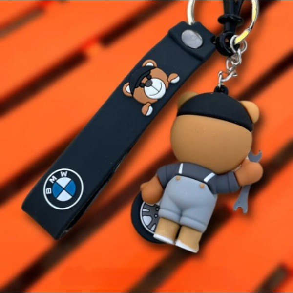 Брелок для BMW у стилі Motorsport Ведмедик Аксесуари БМВ Брелоки bmw Чорний з ключем та колесом 7 см