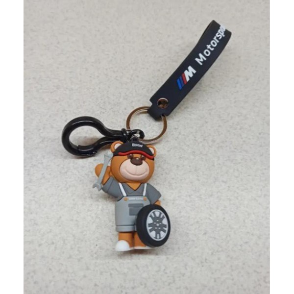 Брелок для BMW у стилі Motorsport Ведмедик Аксесуари БМВ Брелоки bmw Чорний з ключем та колесом 7 см
