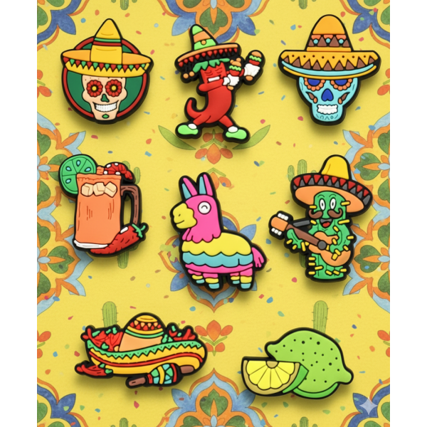 Джибітси Мексика Mexico такос кактус Jibbitz 8 шт аксесуари крокс прикраса