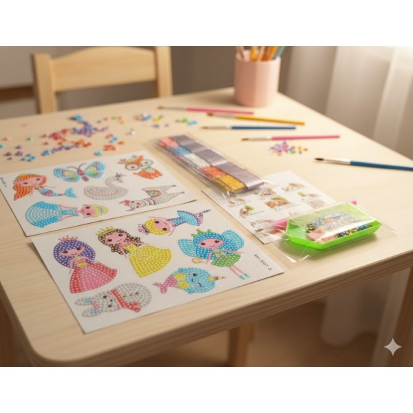 Дитячий творчий набір «Алмазна мозаїка: Принцеси» Princess набір для дитячої творчості 12 сяючих наклейок