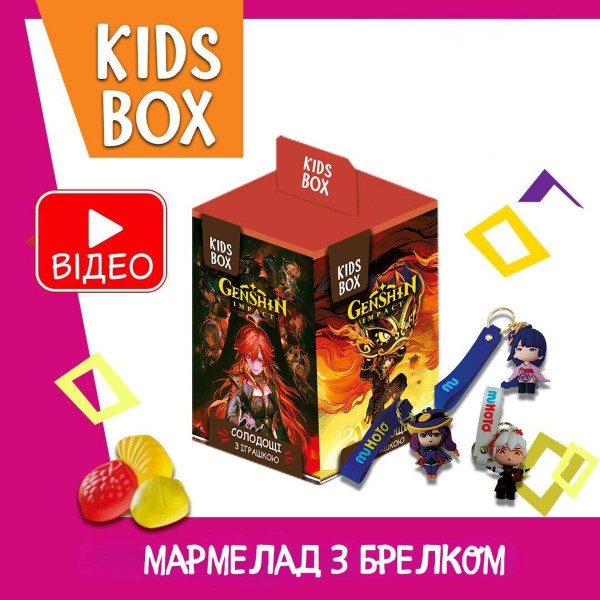 Геншин Импакт Кидс бокс Genshin Impact брелок с мармеладом в коробочке, 1 шт