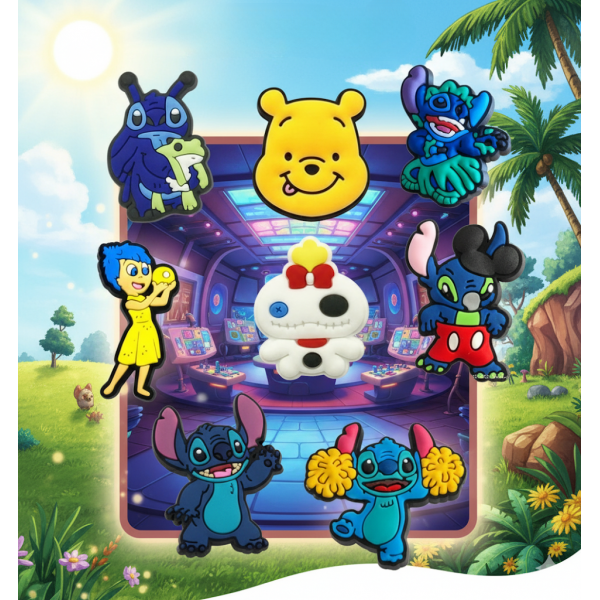 Джибітси Ліло і стіч Вінні Пух Думками навиворіт Дісней 8 шт аксесуари для взуття крокс прикраса