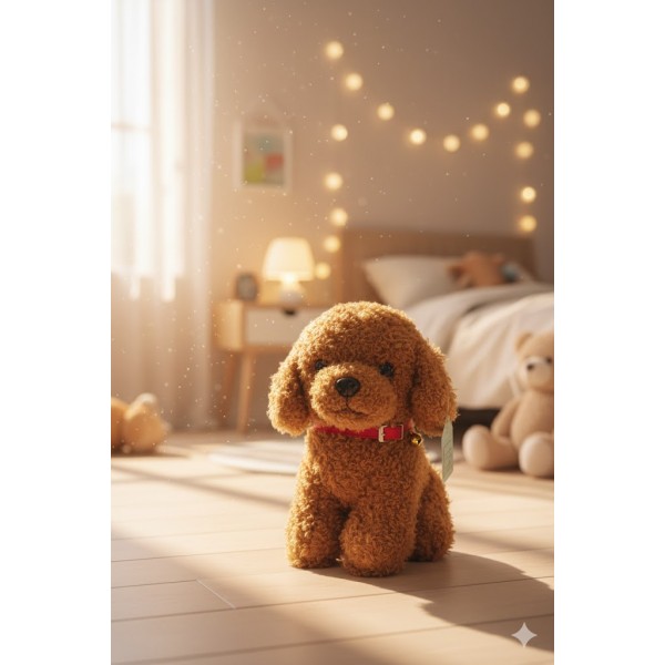 М'яка іграшка собака Мальтипу Maltipoo кучеряве щеня з нашийником світло-коричневий 23 см