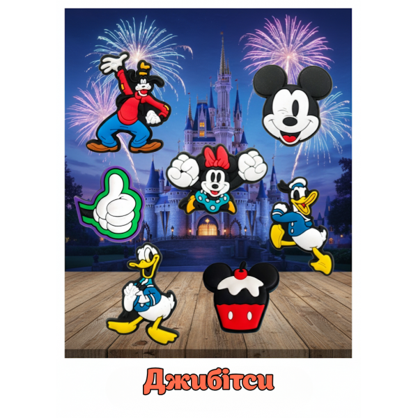 Джибітси Міккі Маус Mickey Mouse Дісней Jibbitz 7 шт аксесуари крокс прикраса