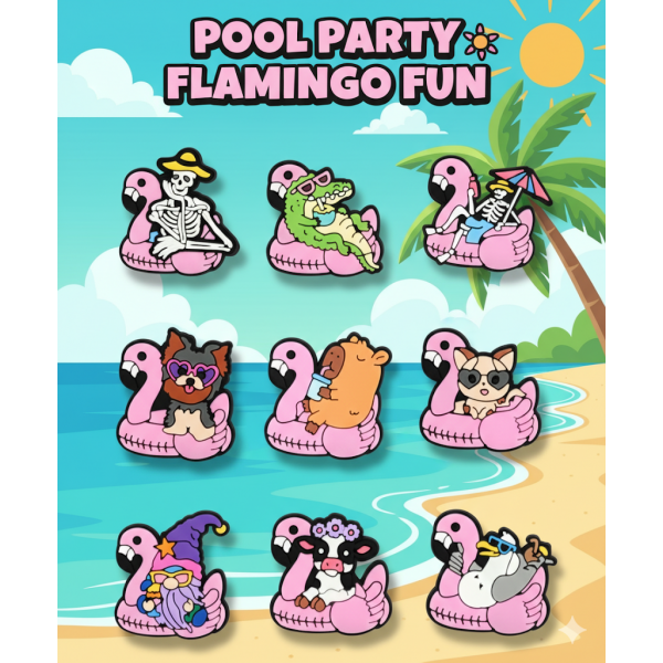 Джибітси плавальний круг у вигляді фламінго Jibbitz 9 шт аксесуари крокс прикраса