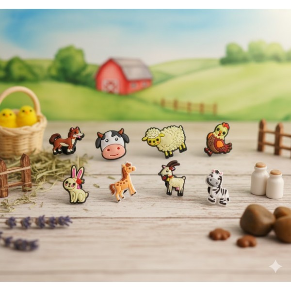 Джибітси тварини ферма прикраси для взуття в стилі фермерських тварин Jibbitz Farm 8 шт аксесуари крокс