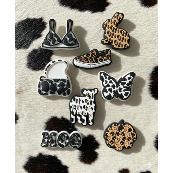 Джибітси леопардовий принт leopard print Jibbitz 8 шт аксесуари крокс прикраса