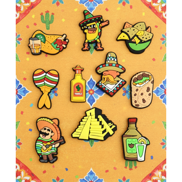 Джибітси Мексика Mexico такос кактус Jibbitz 10 шт аксесуари крокс прикраса