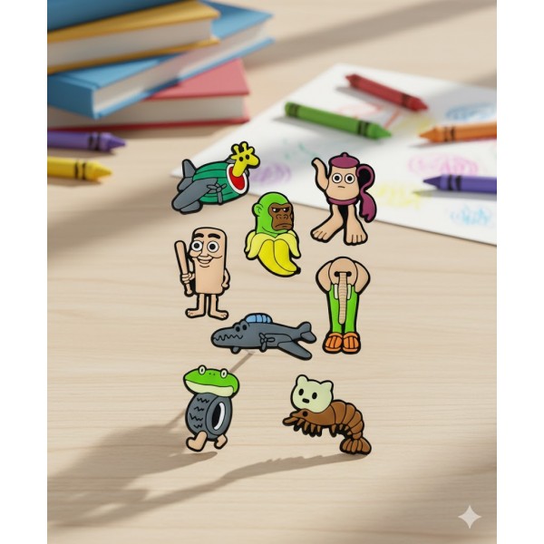 Джибітси італійський брейнрот балерина капучино бомбардиро крокодило шимпанзини кокосині тралалело тралала бомбі гусіні Jibbitz 8 шт аксесуари крокс прикраса