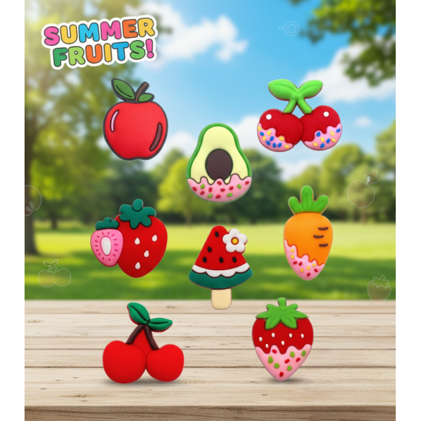 Джибітси фрукти fruits Jibbitz 8 шт аксесуари крокс прикраса