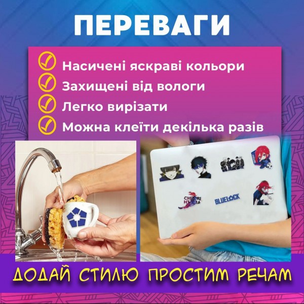 Стікери Синя в'язниця Блю Лок Blue Lock стікерпак наклейки набір наклейок 48 шт