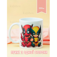Кружка Дедпул та Росомаха з принтом керамічна чашка Марвел Люди Ікс X-Men Wolverine Deadpool 330 мл