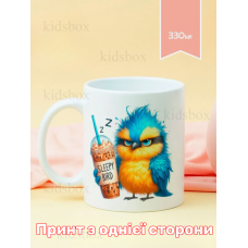 Кружка Пташка з кавою з принтом керамічна чашка 330 мл