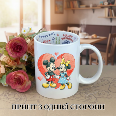 Кружка Мікі Маус Mickey Mouse з принтом керамічна чашка з написом всередині «Happy Birthday» 330 мл